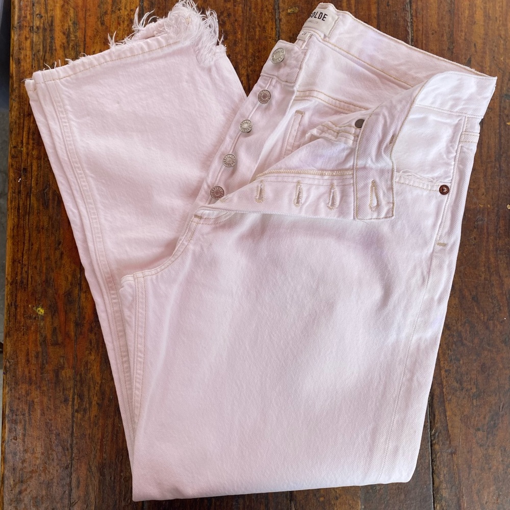 AGOLDE Lana Crop Mid Rise Vintage Straight Jean in White/Beige 28